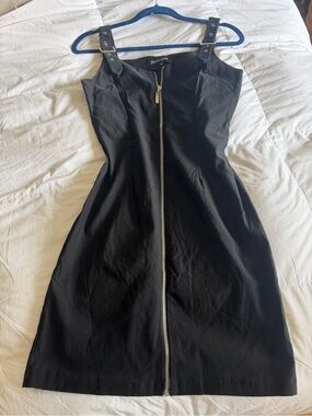 BCBG Black Zip-Front Buckle Strap Dress